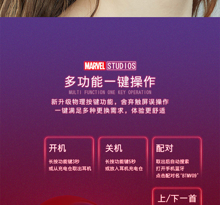 漫威 MARVEL 漫威数显款TWS蓝牙耳机WQMV66