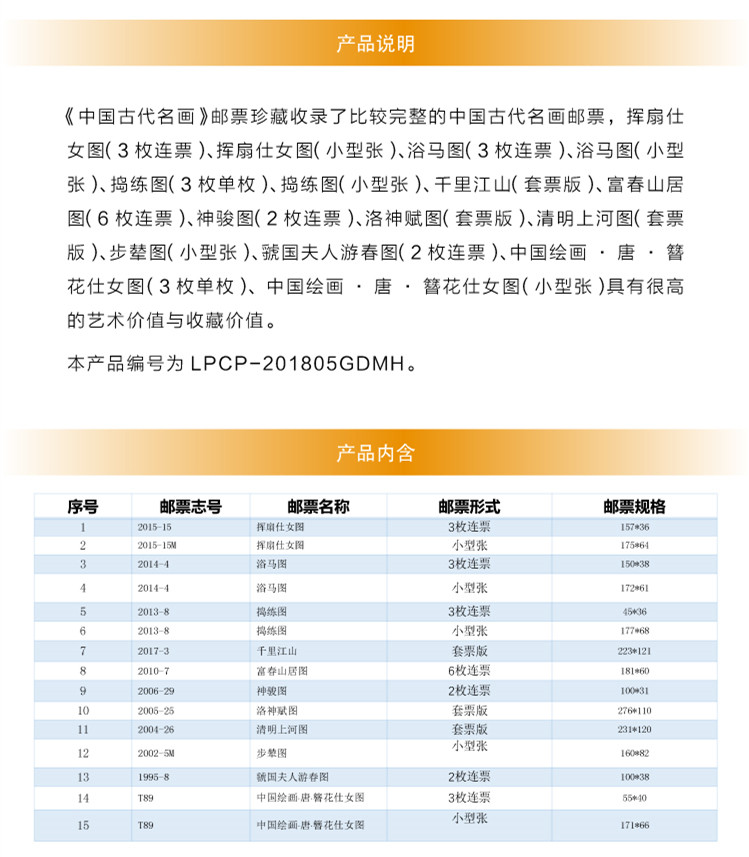 《中国古代名画》邮票珍藏 中国集邮总公司