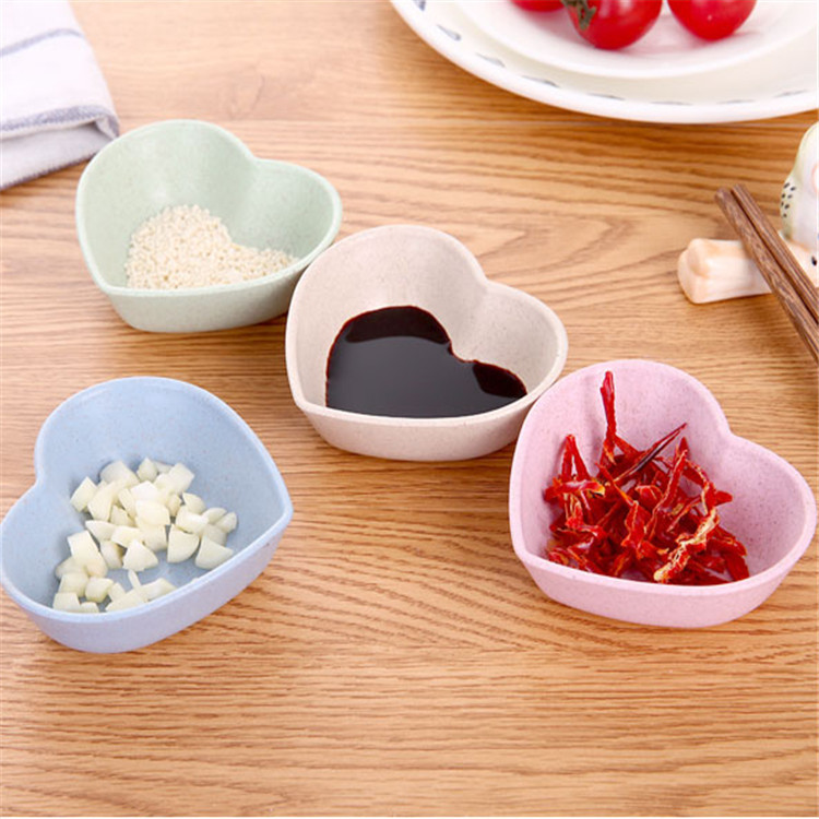 家易点 日式小麦秸秆爱心调味碟创意醋碟酱油碟厨房防潮调料碟塑料小碗