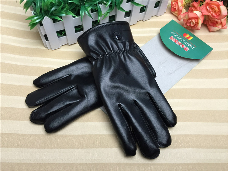 家易点 触摸屏PU皮手套男女士冬季保暖手套加厚加绒潮黑色新款触