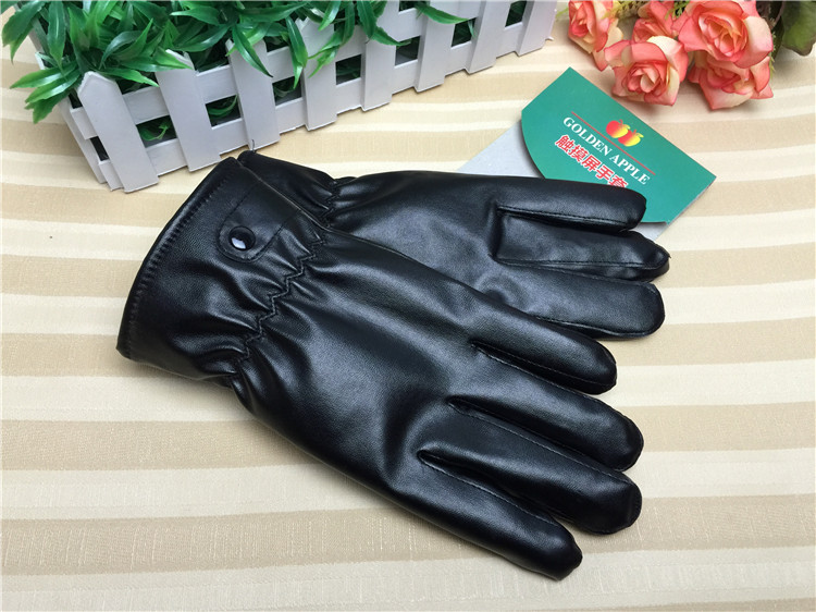 家易点 触摸屏PU皮手套男女士冬季保暖手套加厚加绒潮黑色新款触