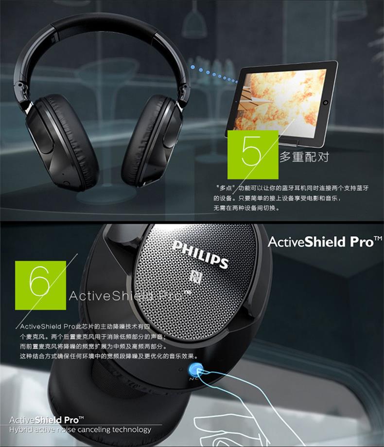 Philips/飞利浦 SHB9850NC HiRes高解析无线蓝牙降噪头戴式耳机耳麦HIFI发烧便