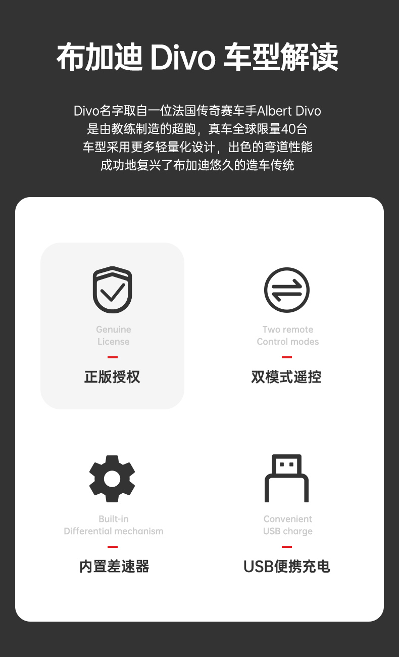 星辉布加迪Divo遥控汽车限量版IP授权高速移动跑车模型玩具  APP+手柄双遥控版