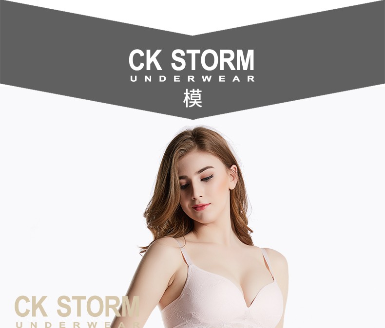 CK STORM 女士文胸 商场同款性感蕾丝舒适无钢圈真丝文胸内裤套装 ckw68102