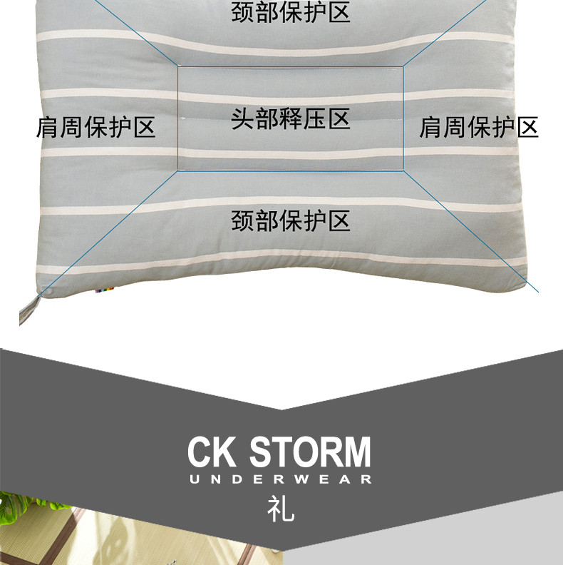 CK STORM 家纺正品都市系列全棉护颈定型记忆枕 粗布枕套填充羽丝棉1对装