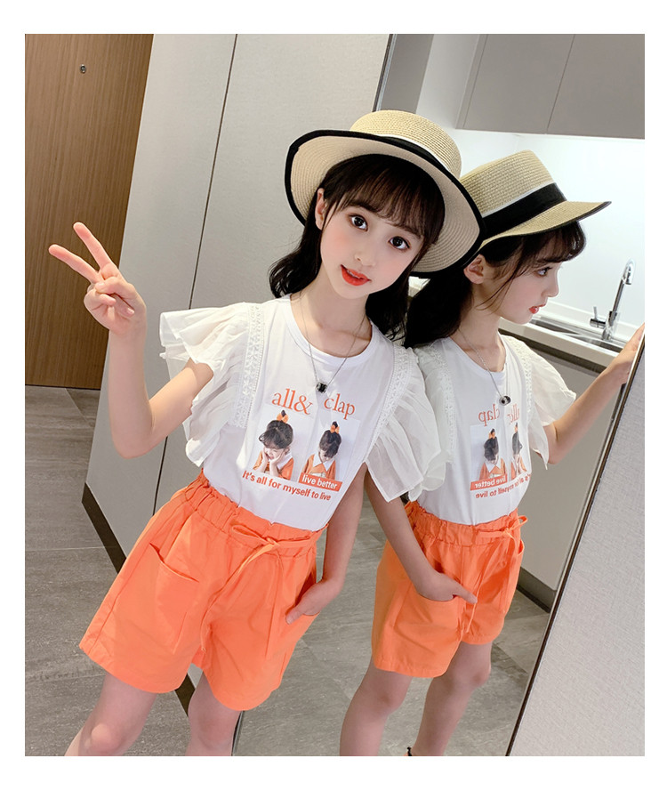 易蓓儿 女童网红套装2020年夏季韩版洋气潮中大童时髦儿童夏装女孩两件套