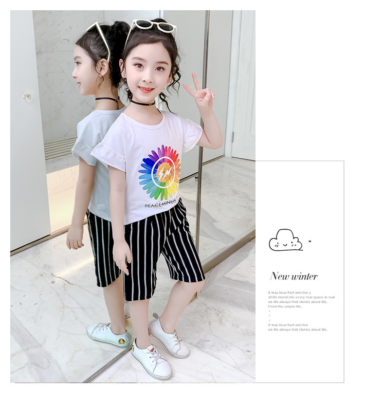 易蓓儿  夏季小女孩套装儿童洋气T恤时髦中裤两件套2020新款小菊花时尚装