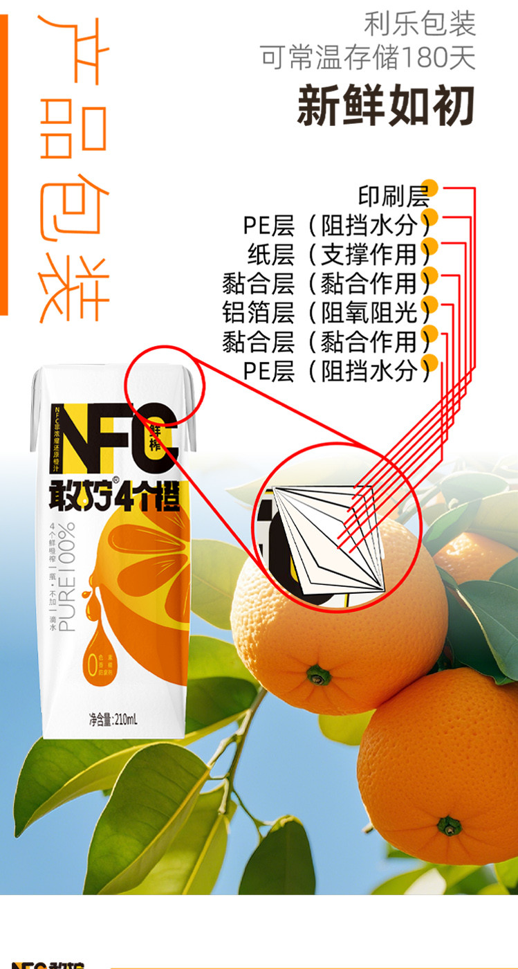 小柠家 【扶贫馆】小柠家NFC非浓缩还原橙汁210ml×10盒装