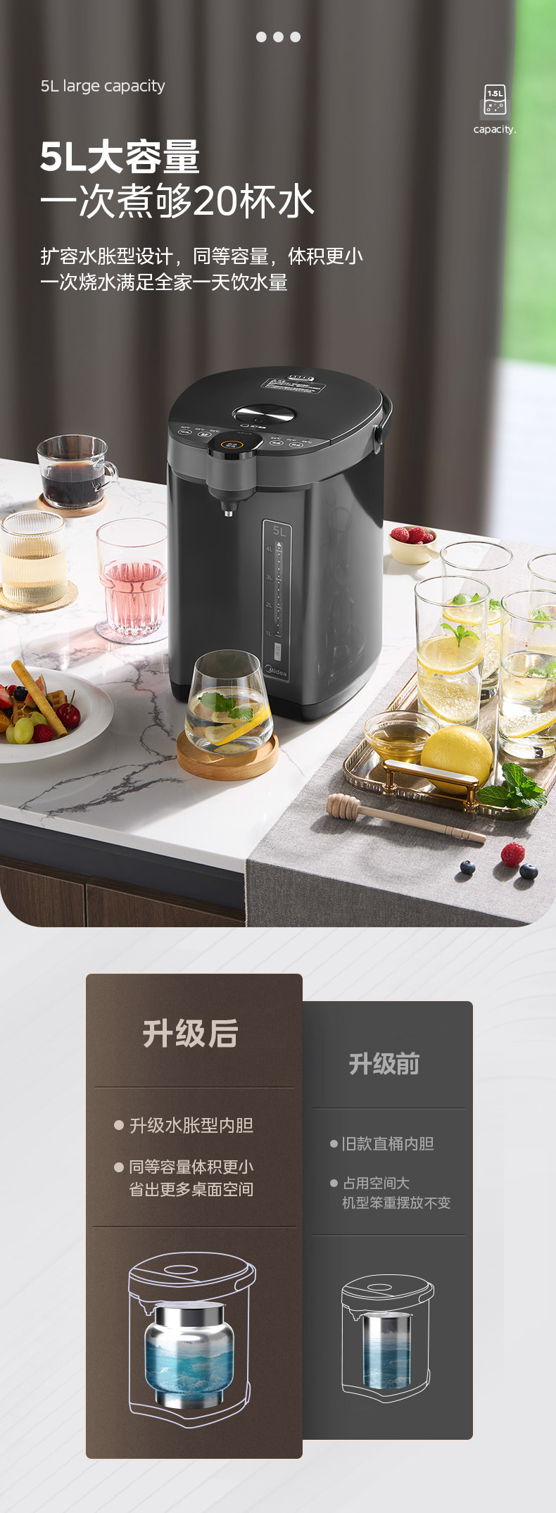 美的/MIDEA 316L智能电热水瓶5L六段控温电热水壶大容量多段温控电水壶