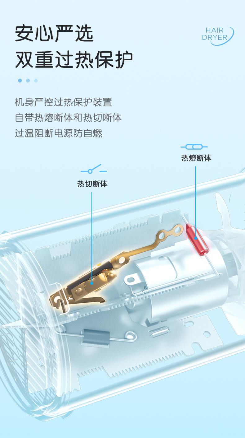 美的/MIDEA 吹风机家用负离子护发大风力速干电吹风宿舍用学生大功率风筒