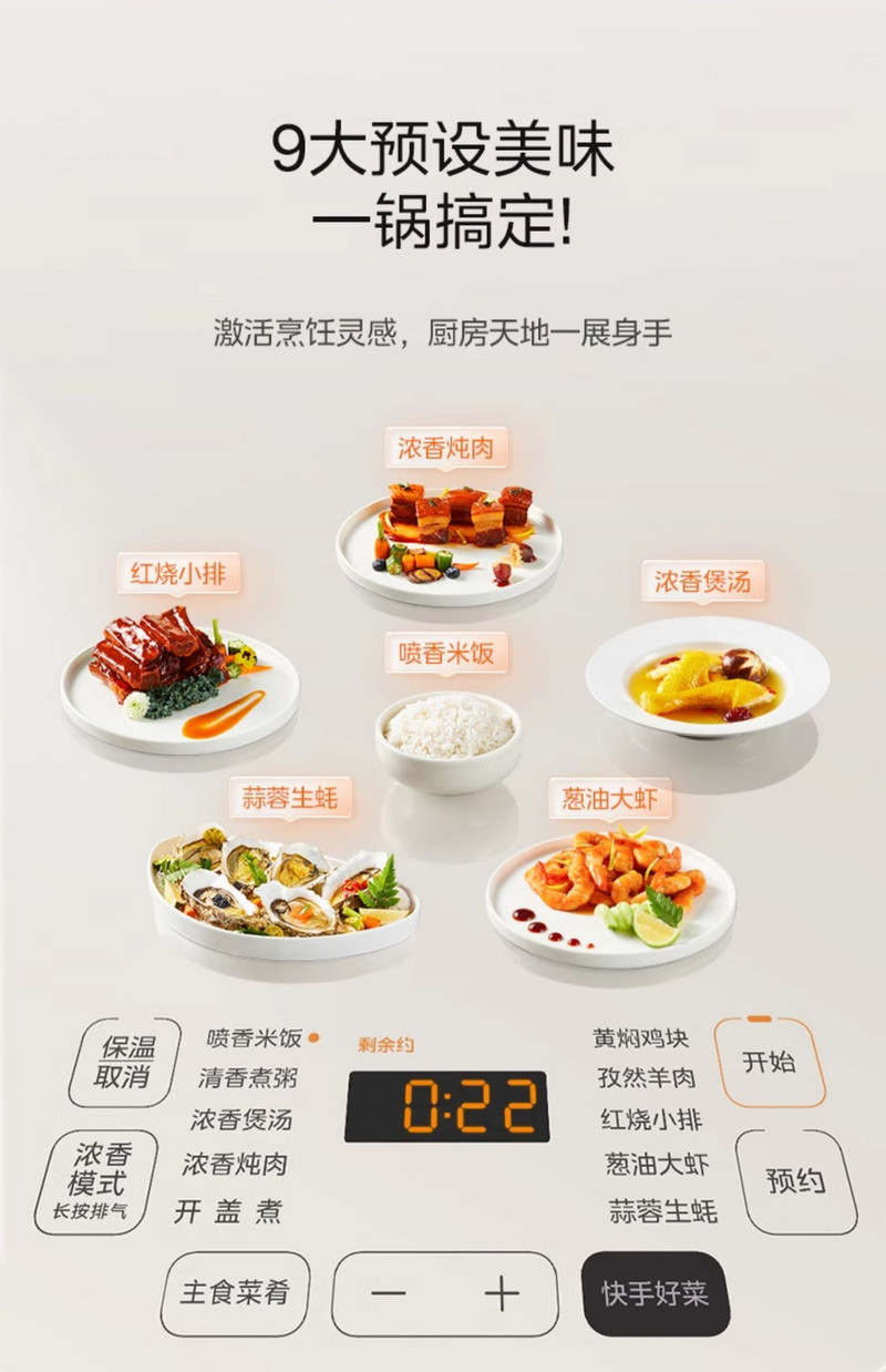 美的/MIDEA 电压力锅家用0涂层电高压锅双胆智能5L双胆大容量多功能饭煲