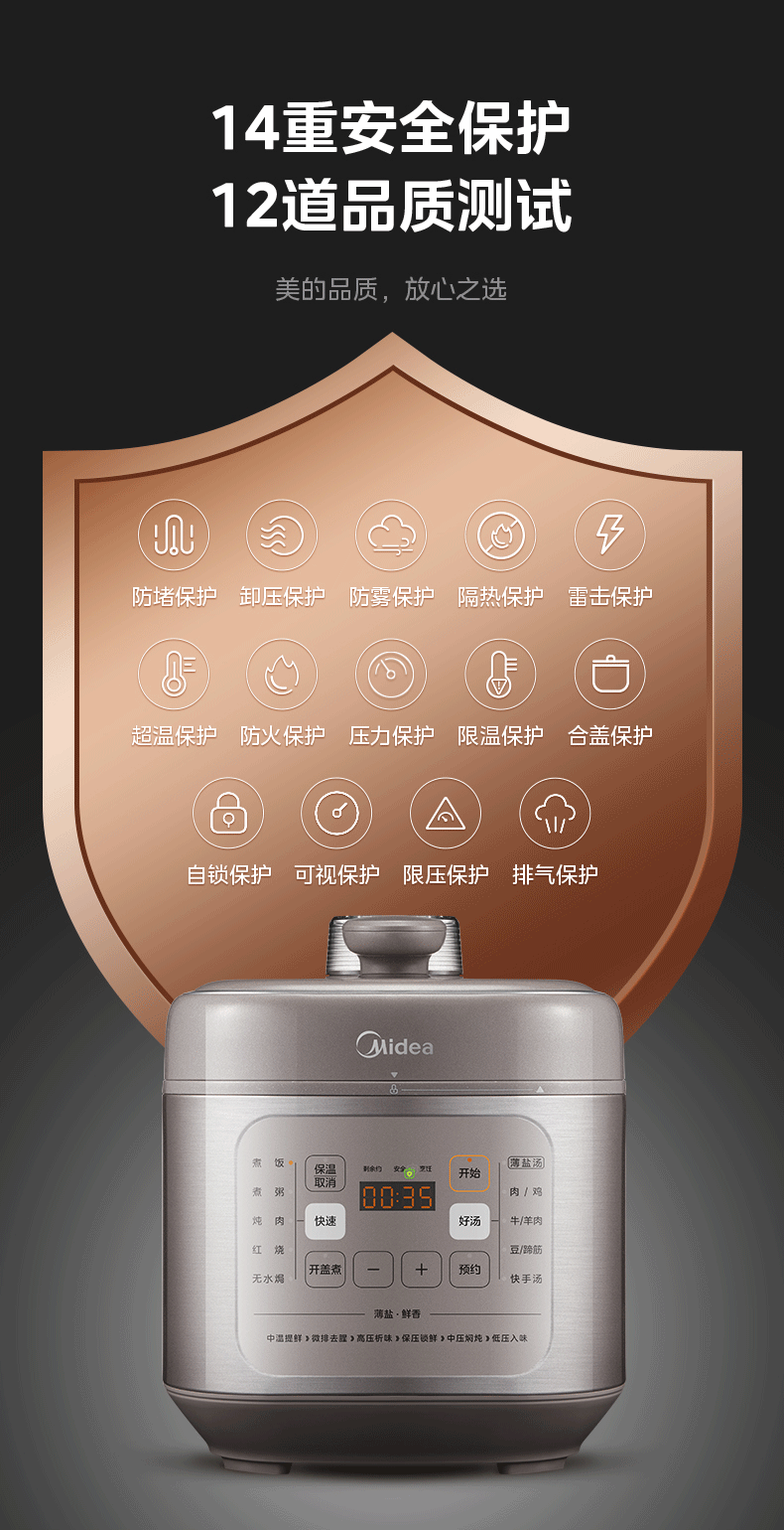 美的/MIDEA 电压力锅家用深汤电高压锅饭煲一体高压饭锅5L商超同款C555