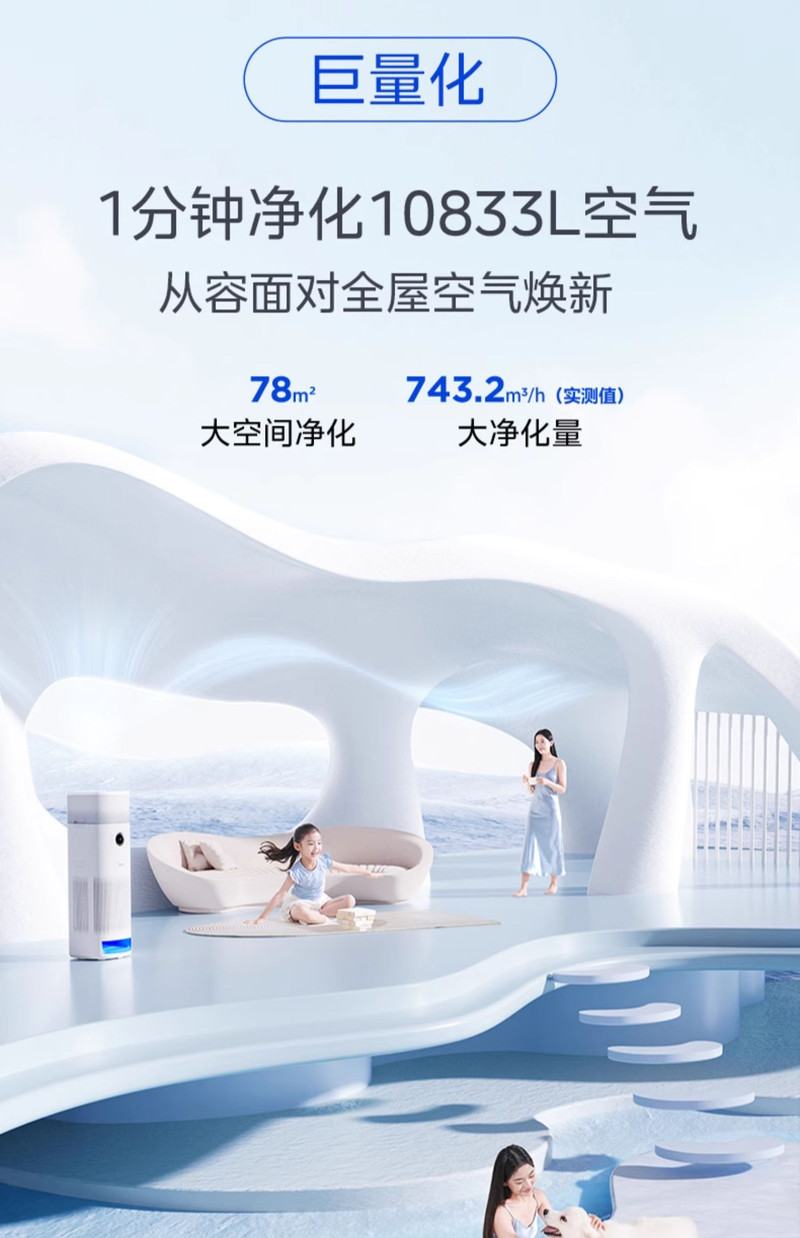 美的/MIDEA 星澈空气净化器除甲醛家用宠物室内医护级净化机加湿一体机