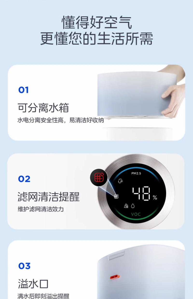 美的/MIDEA 星澈空气净化器除甲醛家用宠物室内医护级净化机加湿一体机