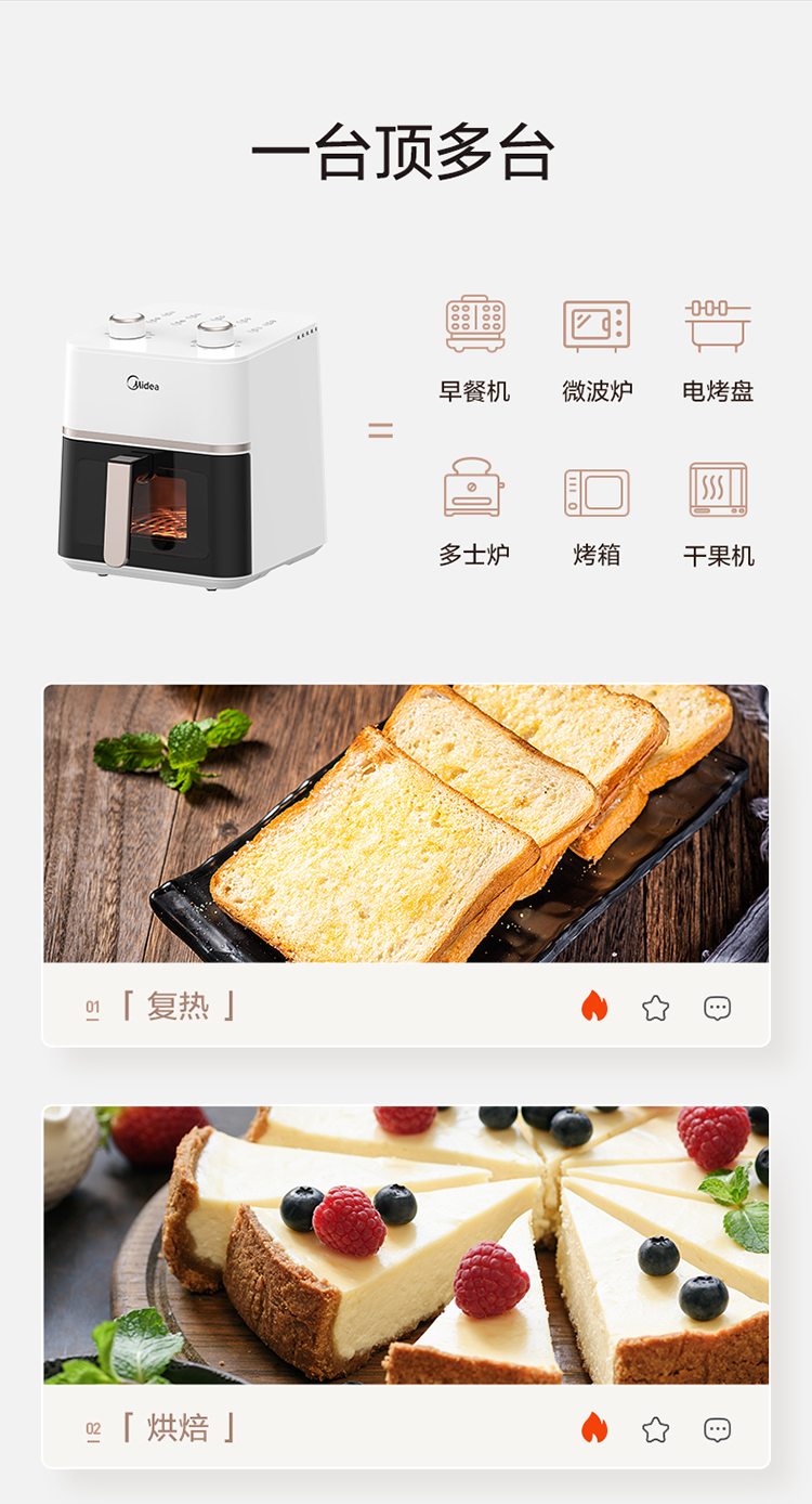 美的/MIDEA 空气炸锅家用2024新款多功能可视大容量电烤箱一体