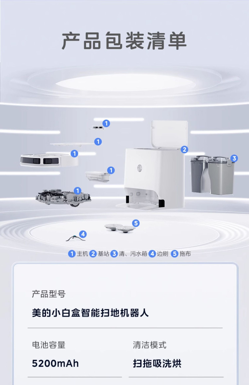 美的/MIDEA 小白盒扫地机器人扫拖一体全自动家用官方旗舰