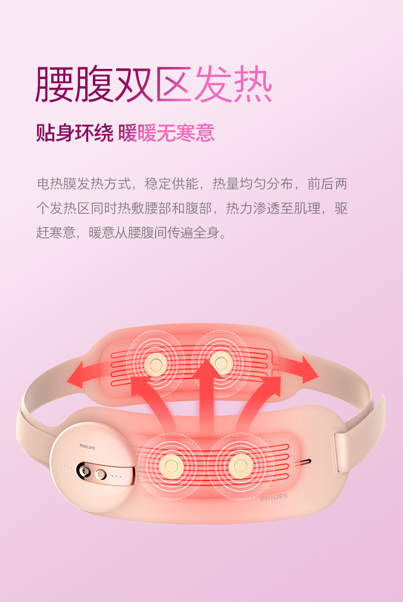 飞利浦/PHILIPS 腰部按摩器 按摩仪缓解腰酸暖宫神器女生大姨妈保暖护腰热敷腰带