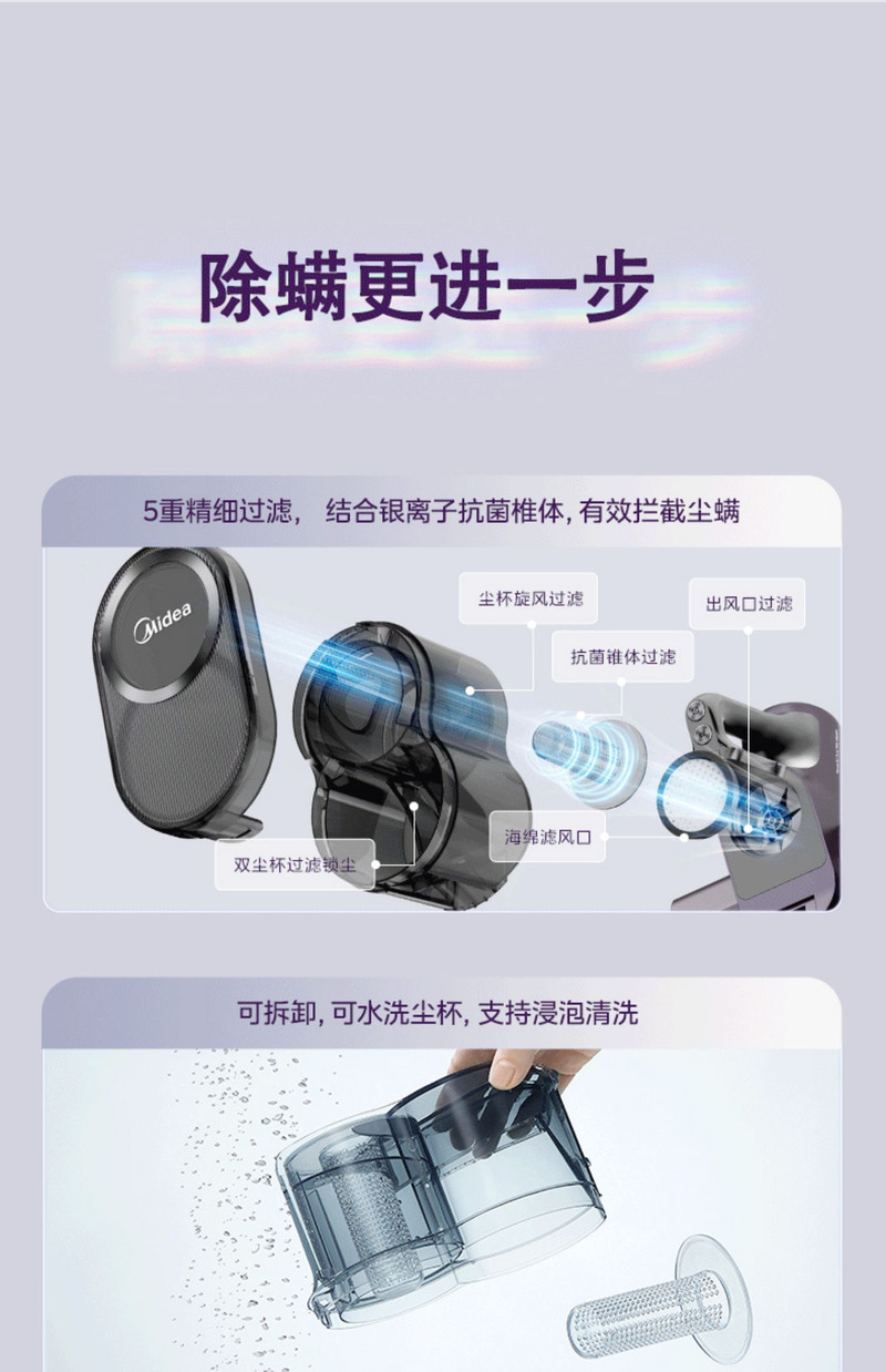 美的/MIDEA 【母婴级除螨仪】双滚刷高效除螨双吸口紫外线杀菌机器MC6