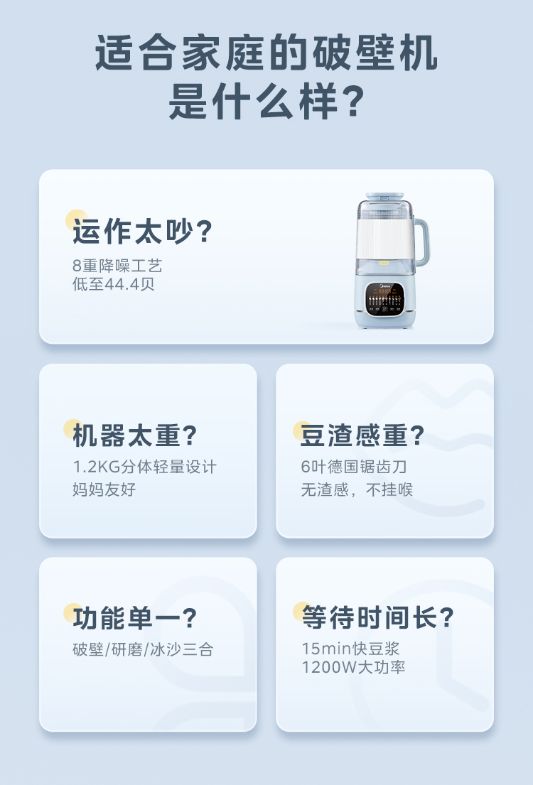 美的/MIDEA 破壁机家用新款隔音罩轻音多功能榨汁机小型全自动豆浆机无渣