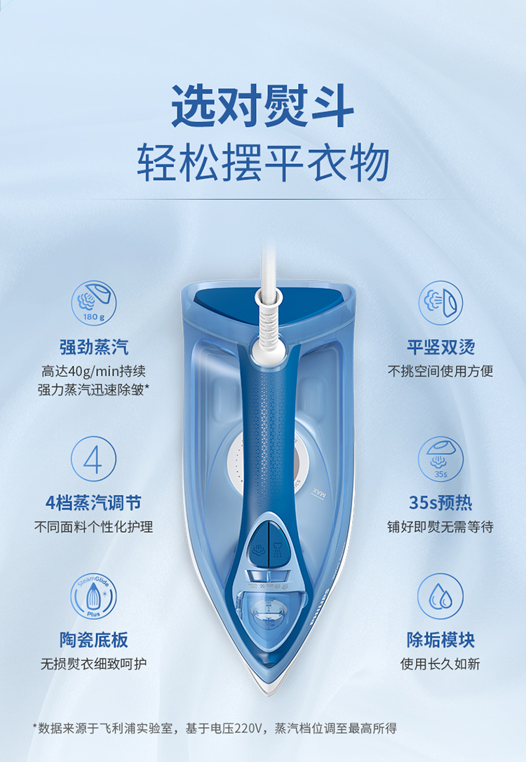 飞利浦/PHILIPS 蒸汽电熨斗熨烫机家用 挂烫机平竖双烫 陶瓷底板