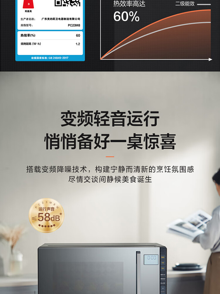 美的/MIDEA 微波炉蒸烤箱一体机家用不锈钢内胆智能小型平板变频光波炉M8