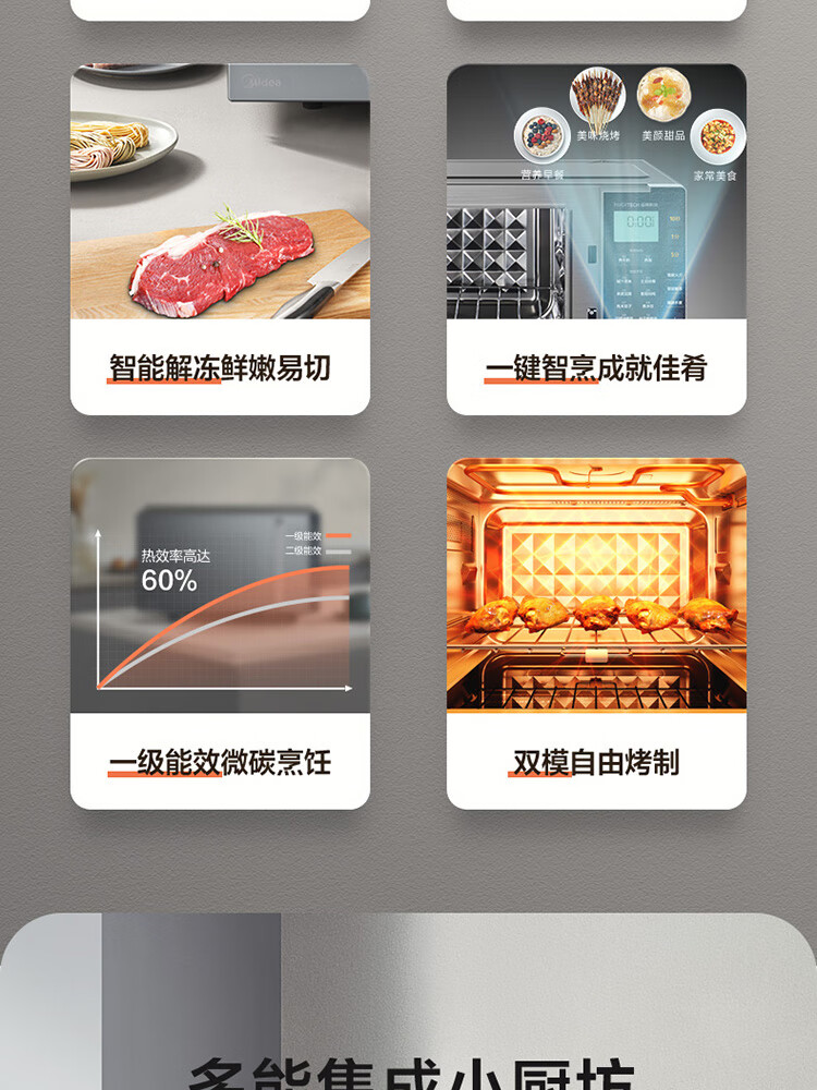 美的/MIDEA 微波炉蒸烤箱一体机家用不锈钢内胆智能小型平板变频光波炉M8