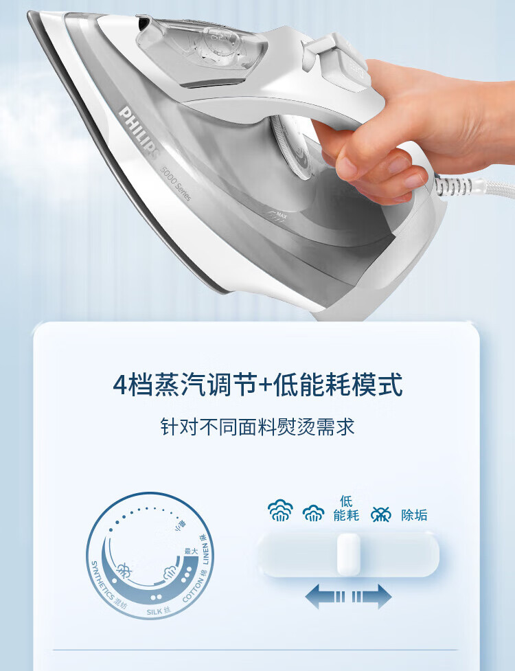 飞利浦/PHILIPS 增压蒸汽电熨斗熨烫刷挂烫机家用 便携式手持蒸汽熨斗