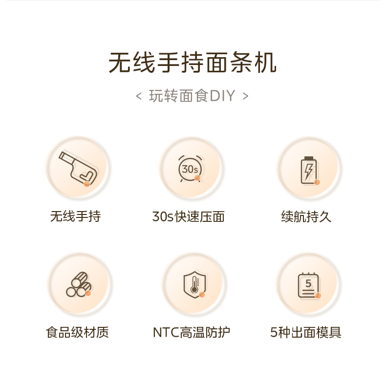 美的/MIDEA 手持面条机家用无线充电款全自动压面机小型多功能面条枪1123