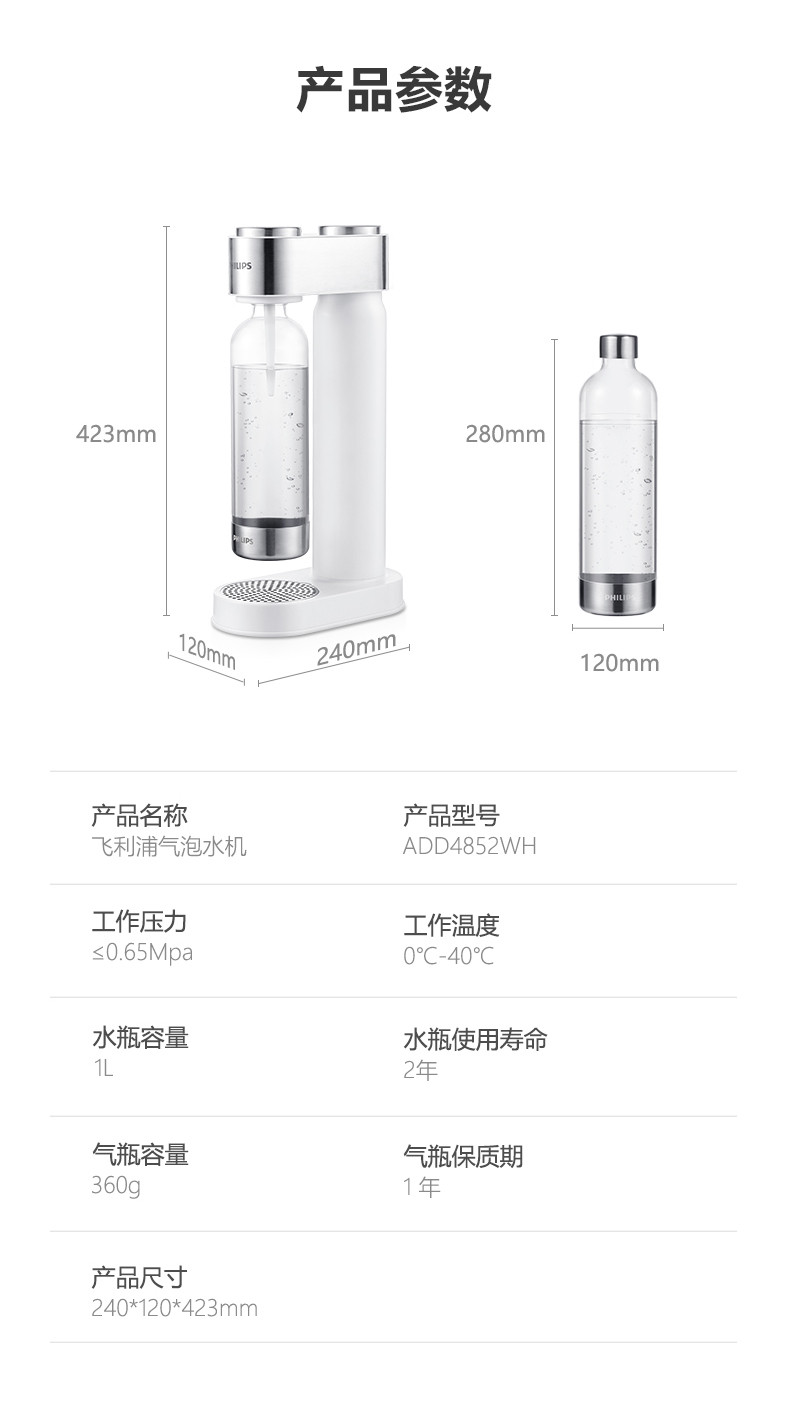 飞利浦/PHILIPS 苏打水自制气泡水机 家用台式可乐碳酸饮料制作器