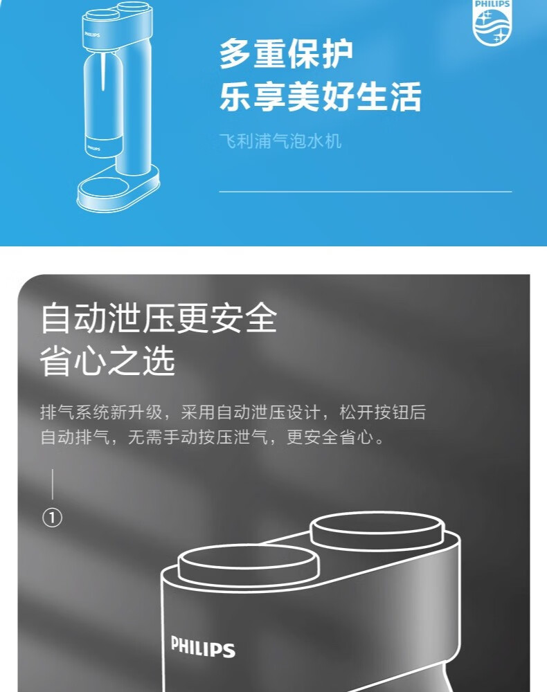 飞利浦/PHILIPS 气泡水机苏打水制作器碳酸饮料打气机气泡机家用制作机