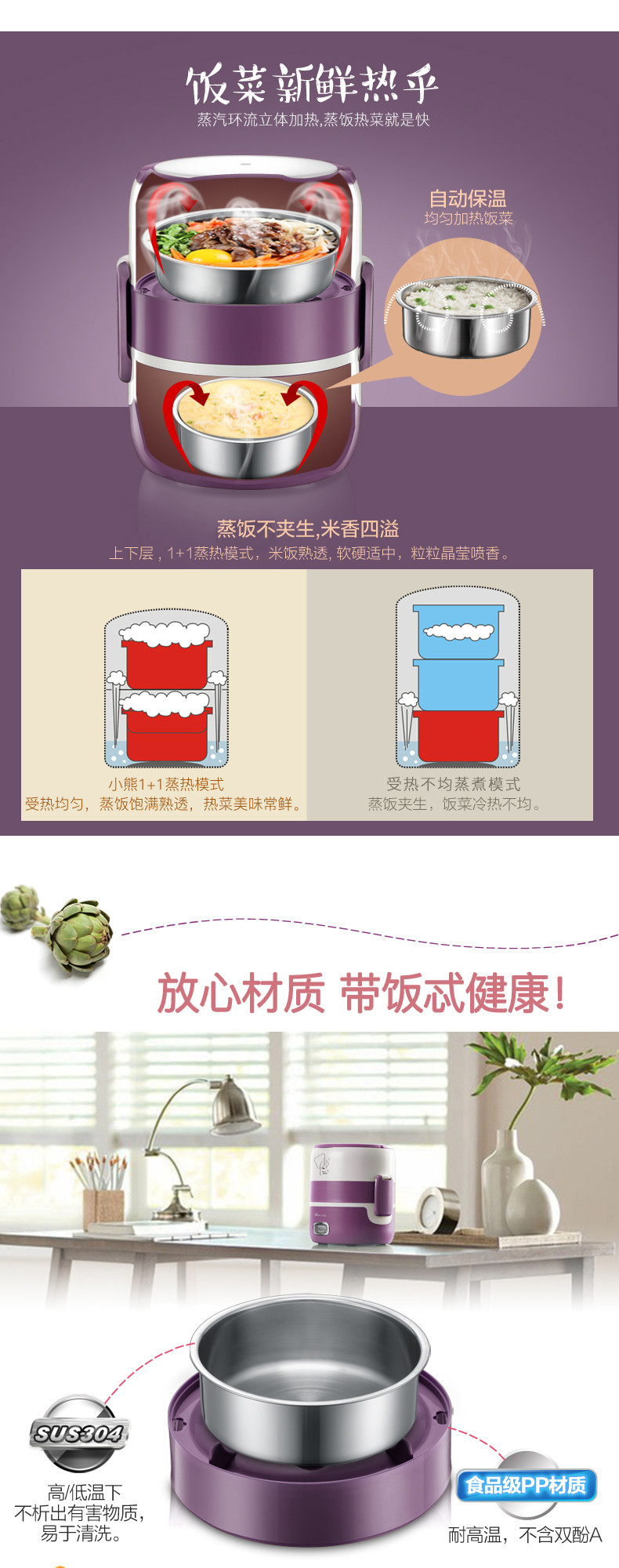 保温饭盒可插电加热便携带饭器蒸煮热饭锅迷你双层电热饭盒负压保鲜版