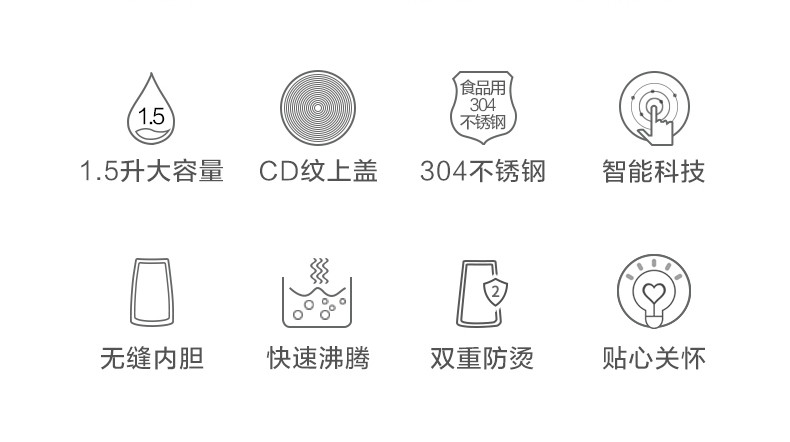 美的电热水壶家用304不锈钢正品电热烧水壶自动断电大容量开水壶