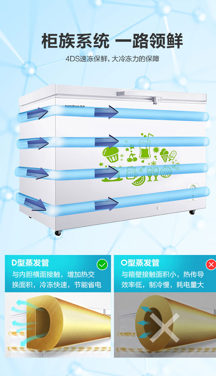 容声/Ronshen BD/BC-309MD顶开门冷柜单温商家用冷藏冷冻卧式冰柜