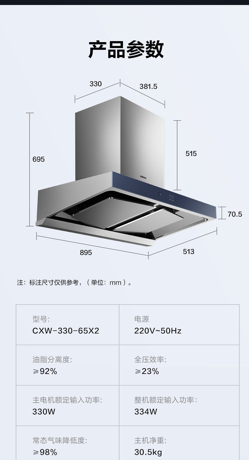 Robam/老板 65X2 双腔双拢22m³大吸力油烟机