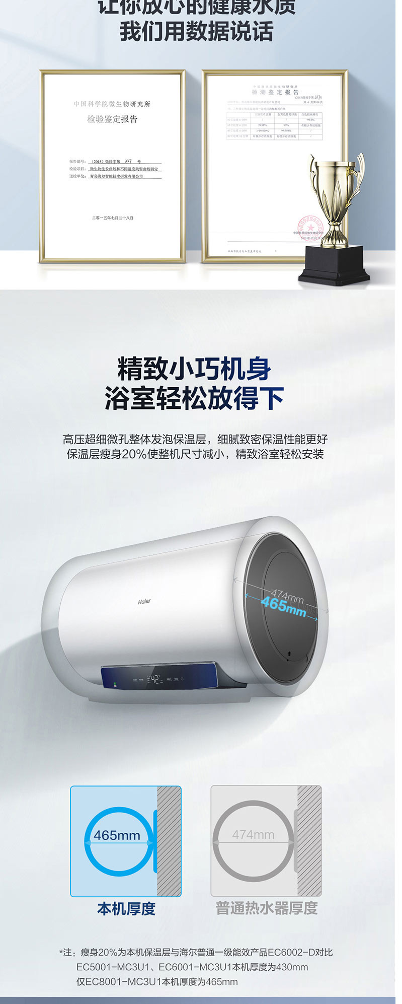 海尔/Haier 电热水器EC6001-MC3U1 60升储水式家用电热水器