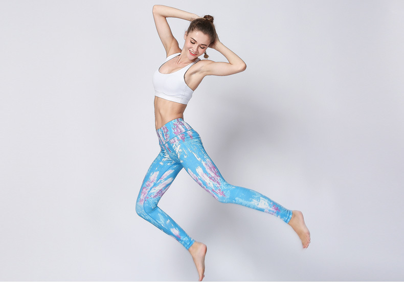 YG瑜伽裤印花拼接健身跑步长裤瑜伽舞蹈踩脚款紧身运动裤女