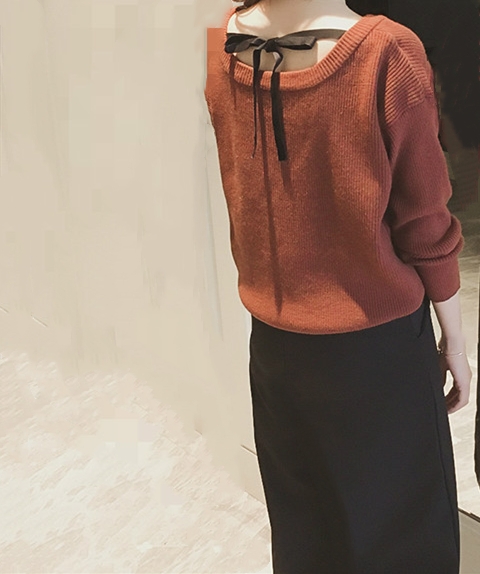 MY秋冬季新款韩国chic风套头v领后背绑带针织衫毛衣女 显瘦打底衫