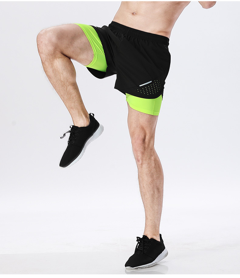 AS欧美运动短裤男健身跑步紧身速干三分裤夏季薄款训练假两件篮球裤