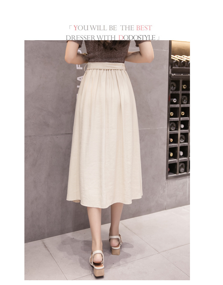 FX2019夏季新款百搭系带开叉半身裙中长款高腰大摆裙子