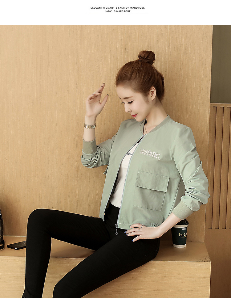 JY春季韩版新款短款棒球服显瘦时尚字母刺绣休闲小外套女