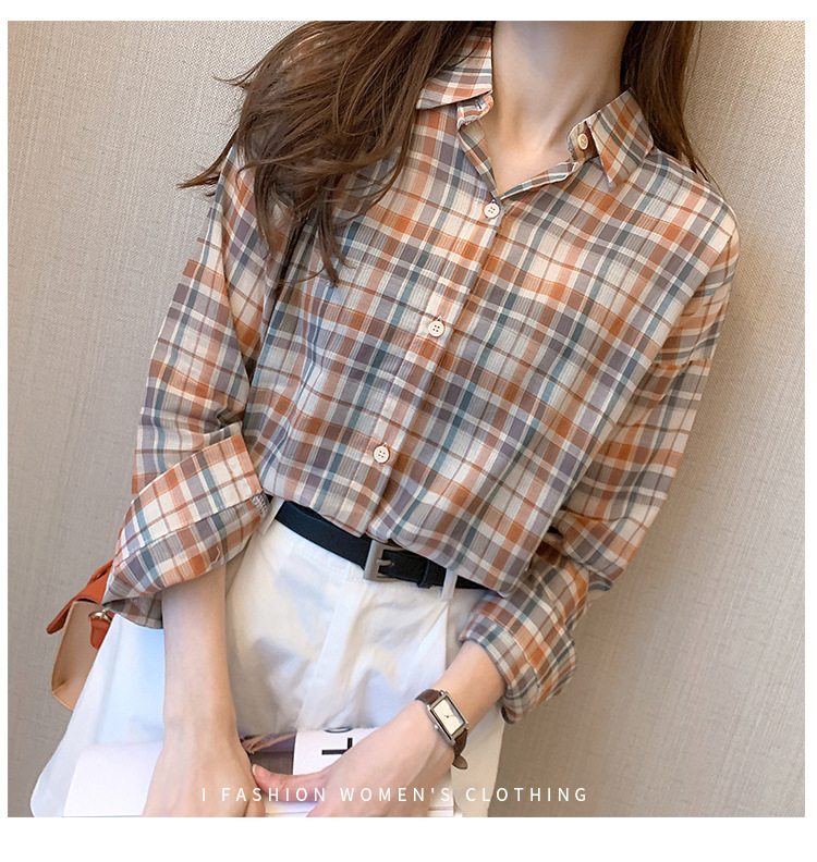 FX2020春季新款宽松韩版学生复古港味长袖百搭上衣格子衬衫 女