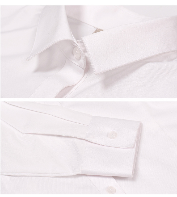 QW春秋新款纯棉白色衬衣女式长袖韩版职业上衣大码正装工作服白衬衫