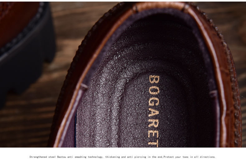 BOGARETE BV2020春季新款英伦布洛克真皮男鞋商务正装皮鞋男厚底增高休闲皮鞋