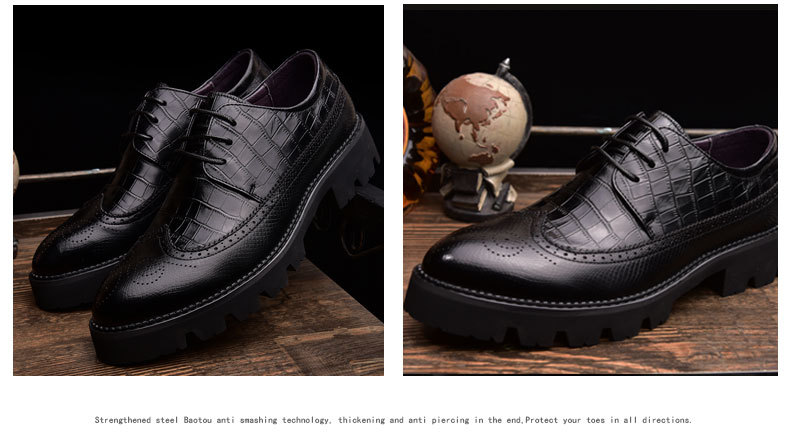 BOGARETE BV2020春季新款英伦布洛克真皮男鞋商务正装皮鞋男厚底增高休闲皮鞋