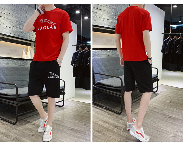 HC夏季套装男 2020新款韩版圆领短袖T恤五分短裤时尚潮流休闲运动套