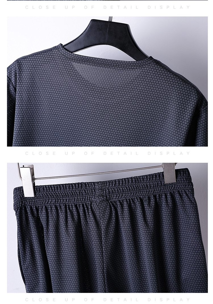 HC2020夏季新款男士短袖t恤潮流衣服男装一套搭配速干休闲套装潮牌