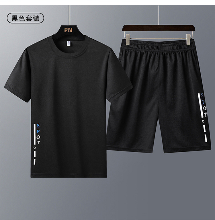 LS休闲套装男士夏季2020新款短袖T恤青年潮流两件套运动服