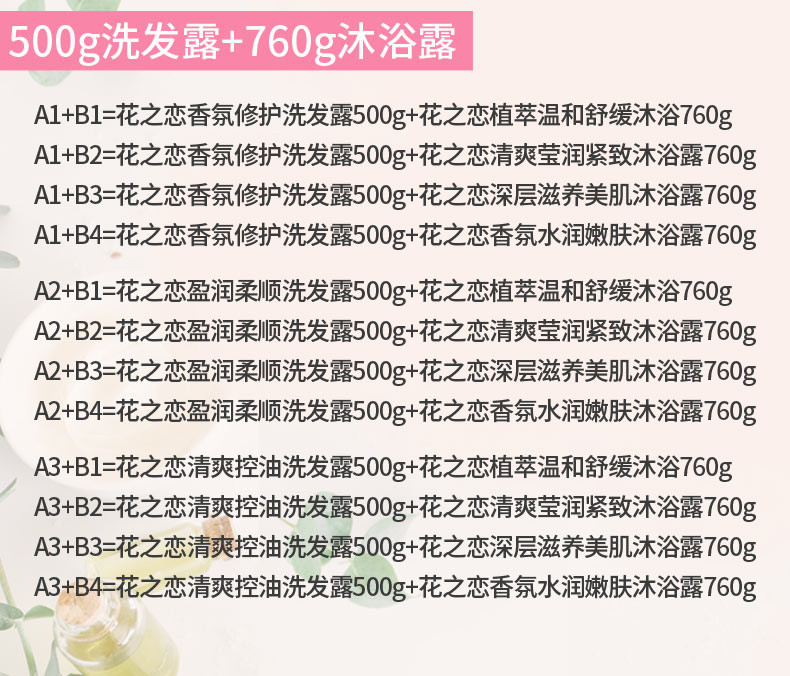 【中山馆】珍妮诗  花之恋洗发露500g（一瓶）+花之恋沐浴露760g（一瓶）组合