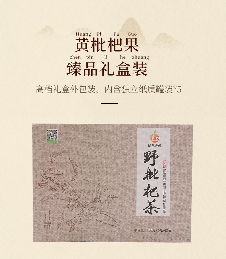 【湖南衡阳馆】绿色田园野枇杷茶臻品大礼盒（180g*5罐+赠品） 润喉护嗓 清润舒畅