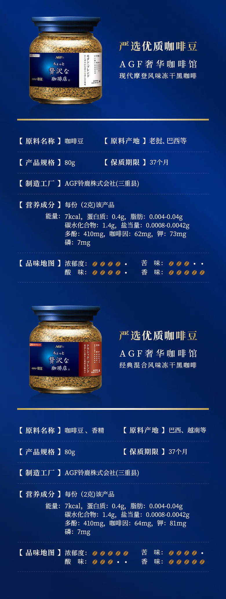 AGF奢华咖啡店 无糖黑咖啡速溶组合1（冻干咖啡粉80g*1罐+高级挂耳黑咖啡14包*1袋）